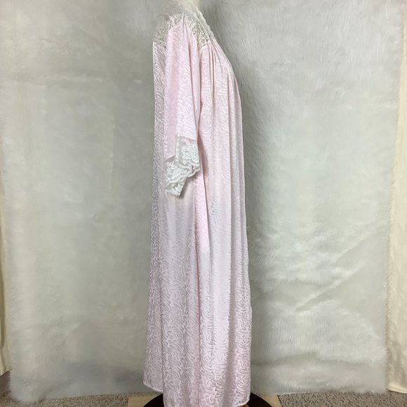 Vintage 1970s Christian Dior Miss Dior Pink Jacquard And Ivory Lace Robe S - Picture 6 of 7